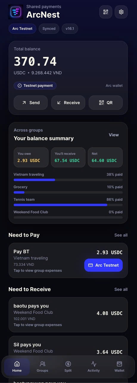Home wallet screen